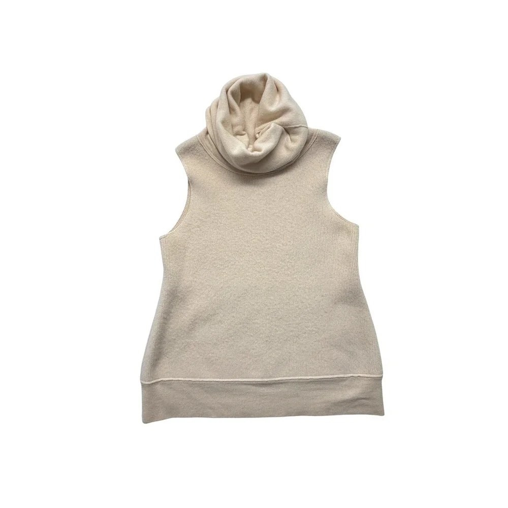Donna Karan Collection Beige 100% Cashmere Sleeveless Turtleneck Sweater M